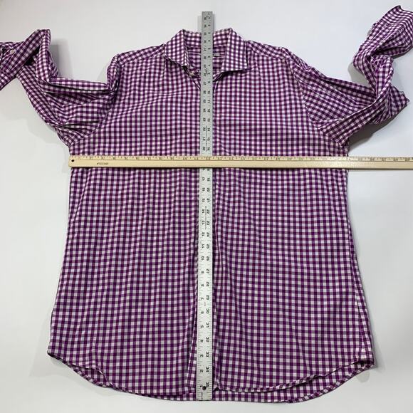 Twillory Shirt Mens 17.5 Hibiscus Purple Cotton Tailored Check Long Sleeve Dress - Picture 5 of 10